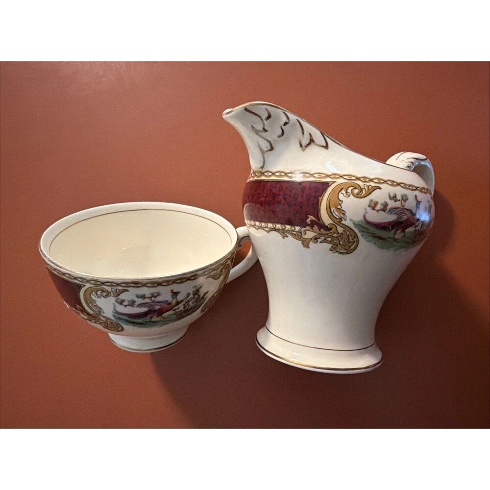 Myott Staffordshire Teacup and Creamer - Chelsea Red Bird Design